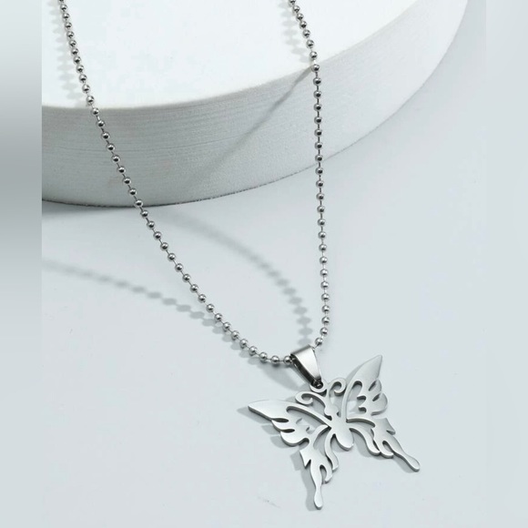 “Tribal Butterfly” Stainless Steel Lasercut Cut-out Hollow Open Abstract Pendant - Picture 8 of 16